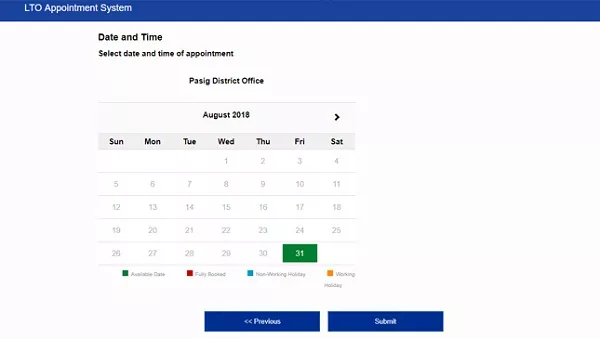 pop up to pick a date on LTO license renewal online portal