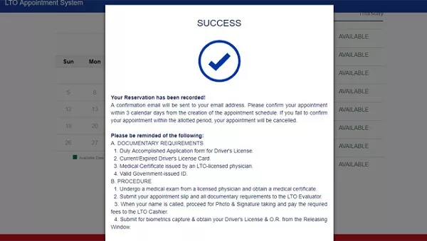 successful pop up with detailed guidance on how to renew drivers license