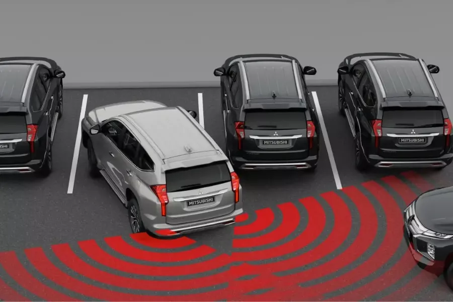 The Montero Sport's rear-cross traffic alert system