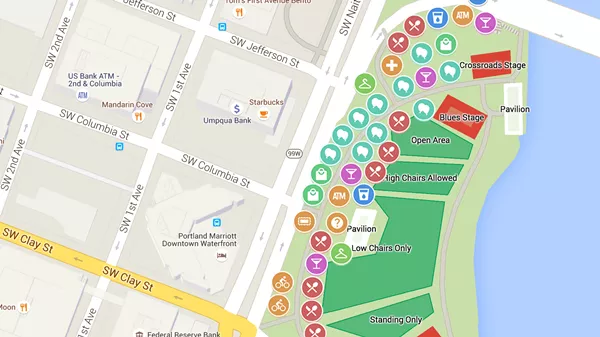 You can use Google Maps to look for the nearest hotels, restaurants, fast-food chains... google maps