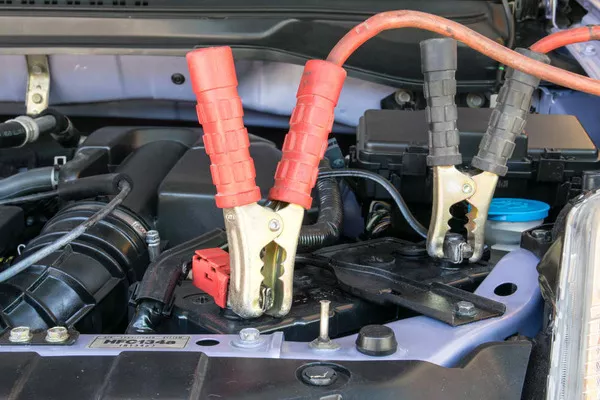 Car battery connected to the jumper