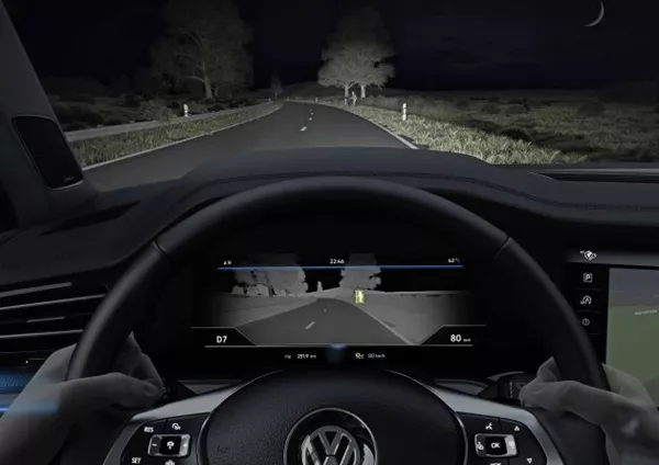 This system warns drivers when there are bicycles and pedestrians even at night night vision feature