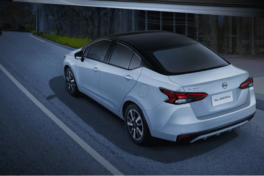 The refreshed Almera from the rear