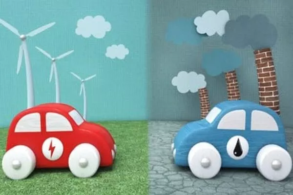 Regular car vs. electric car  illustration