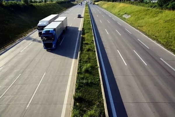 A highway with trucks