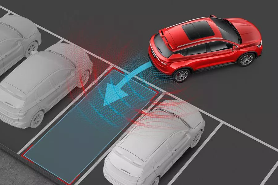 A picture of how the Coolray's active park assist works.