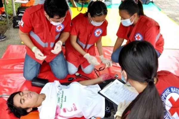 Red Cross Members typically train on the regular to hone their skills Red Cross members training