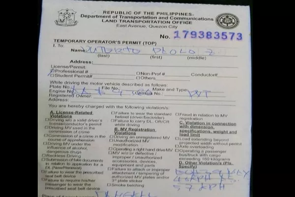 The permit issued by LTO should only last for 72 hours. temporary operator's permit copy