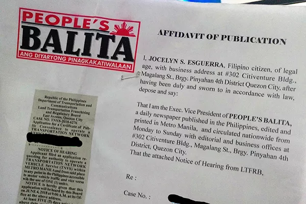 A picture of a People's Balita proof of publication.