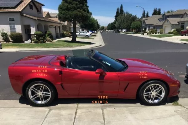 A labelled picture of the side of a Corvette convertible