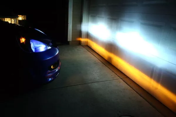 Selective lighting has less tendency to produce glare at night car with fog lamp and headlight on