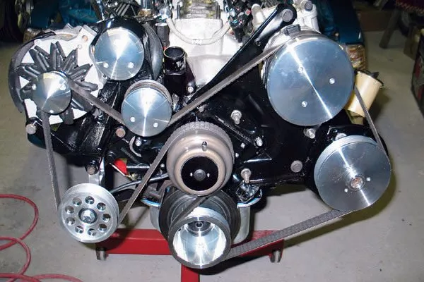 A serpentine belt in an engine