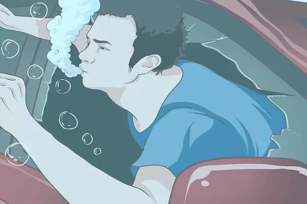 Man escaping the sinking car