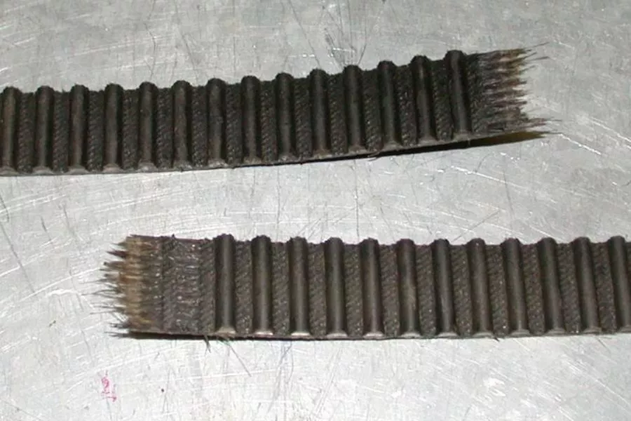 A picture of a timing belt that snapped