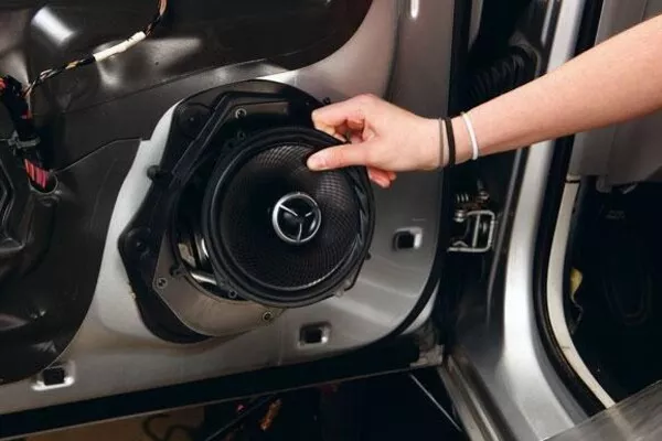 Man holding the car speaker