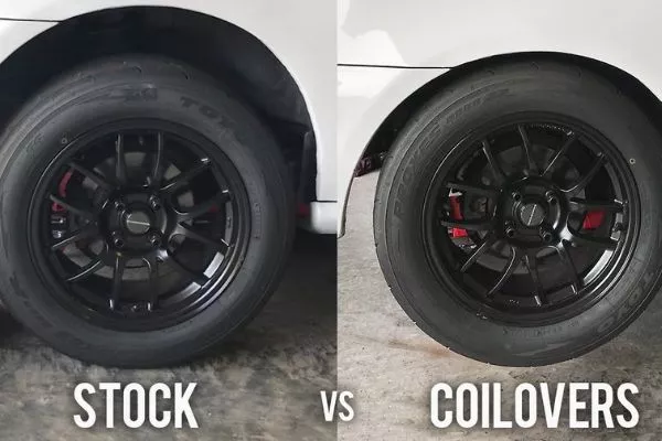 A comparison of a stock car and a car with coilovers