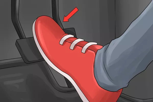 Try pressing on the brake using your right foot toes pressing the brakes illustration