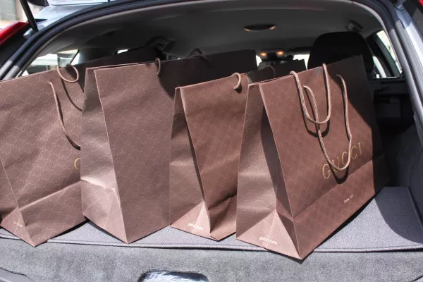 shopping bags inside car
