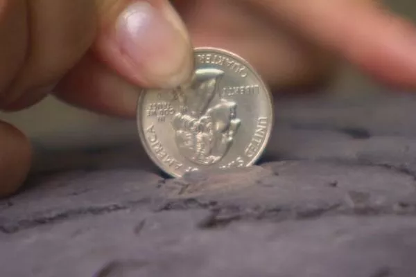 A picture of the tire coin test