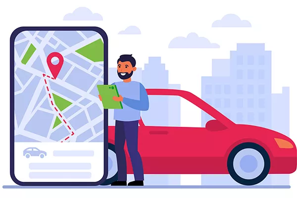 Vector art of a TNVS driver with his car.