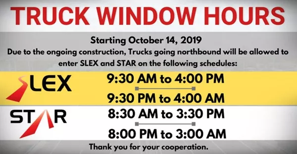 A list of allowable hours for Manila-bound trucks on the SLEX