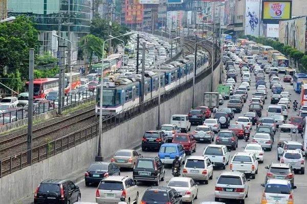 daytime traffic jam in metro manila, philippines