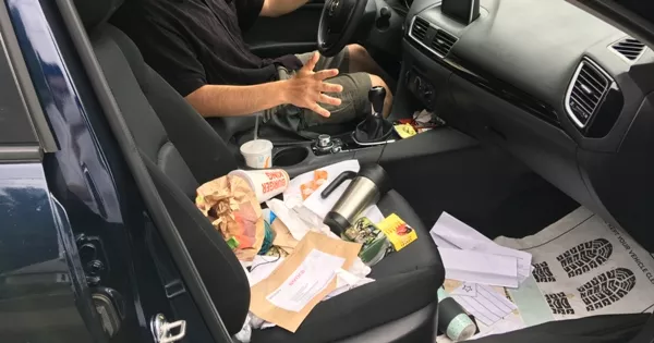 trash in car