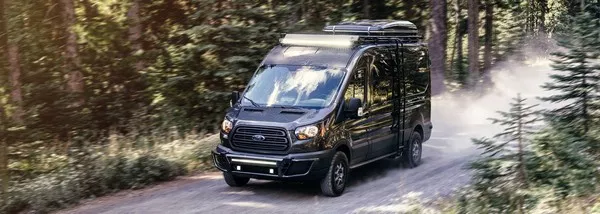 a black van on the road