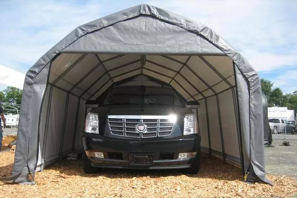 car inside a portable garage