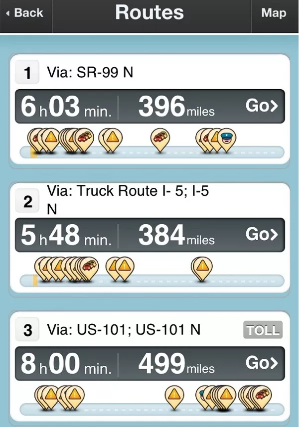 Waze shows longer route