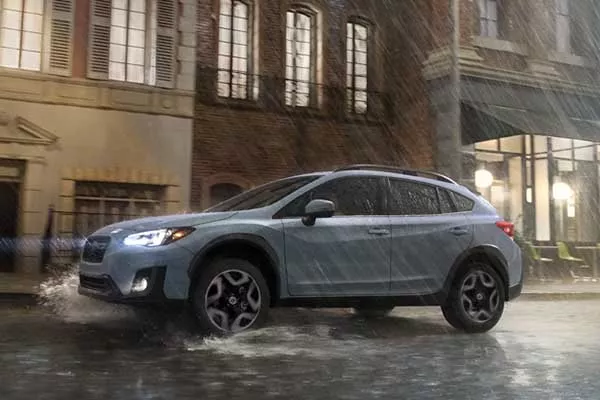 A picture of the Subaru XV on a rainy road