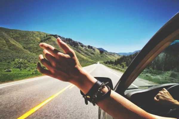 driving a car on the road