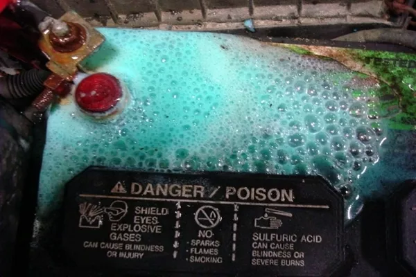 Baking soda at work on car battery terminals