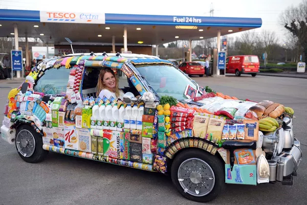 Car stuffed with food