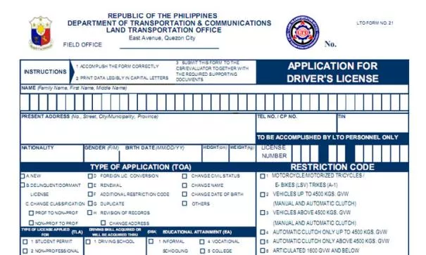 Application for Driver's License (ADL) in the Philippines