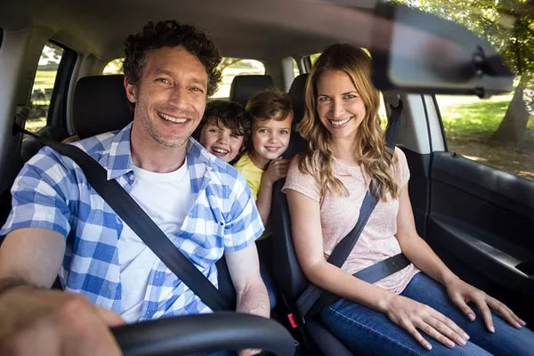 Family inside a car