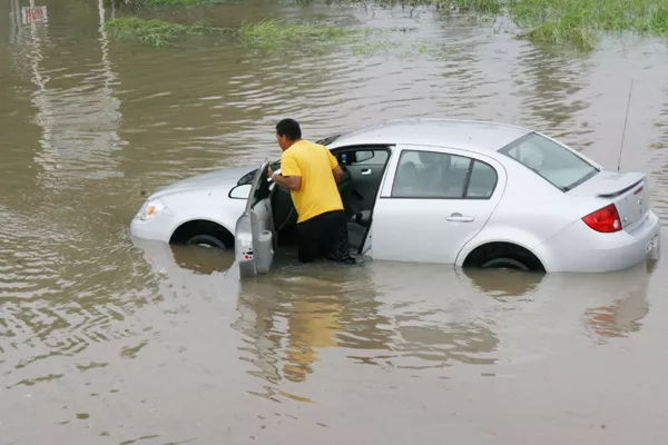 A flooded car
