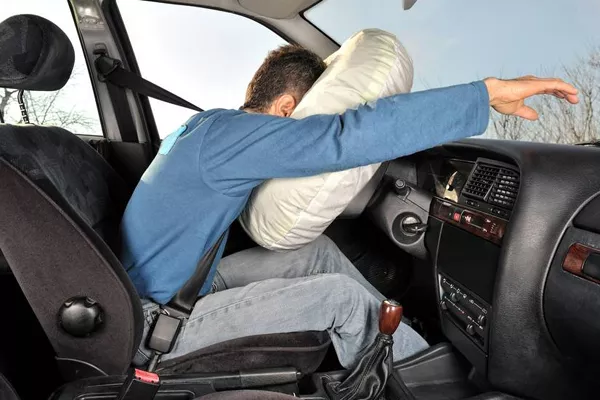An airbag deployed in a car