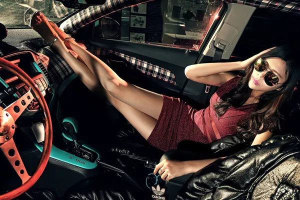 A gir on leather seat cover