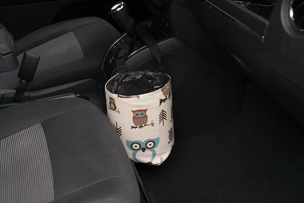 a trash in a car