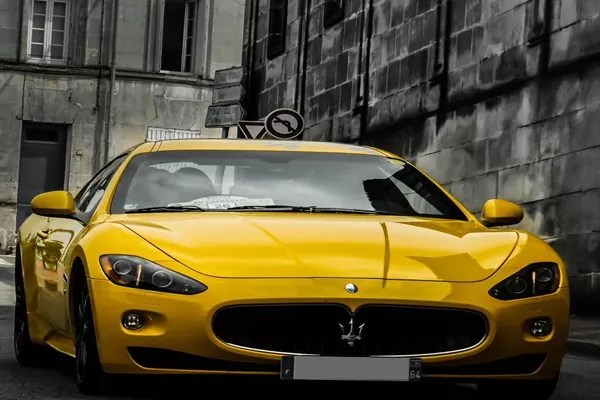 Angular front of a yellow sports car