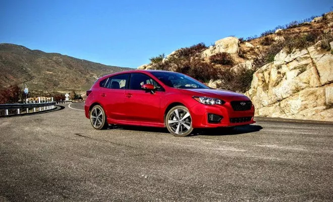 Angular front of a red car
