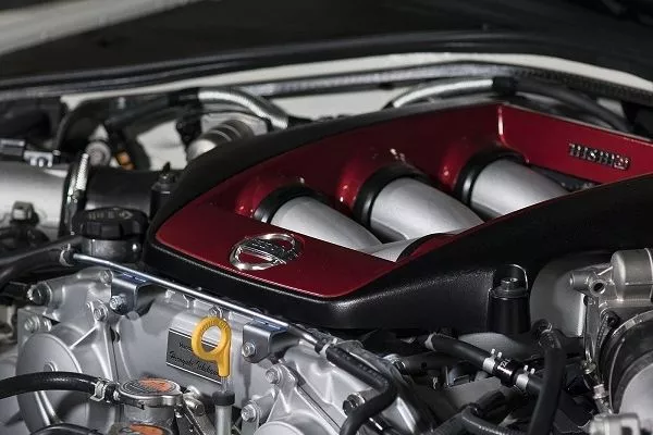 A picture of the GT-R NISMO's twin-turbo V6 engine.