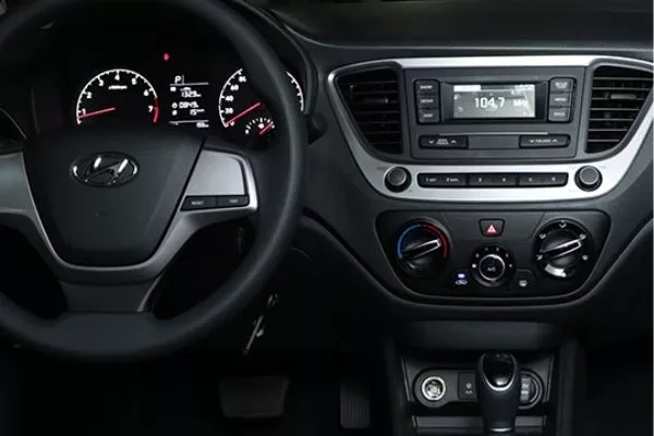 A picture of the interior of the Hyundai Accent.