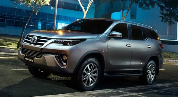 A grey Toyota Fortuner angular front view