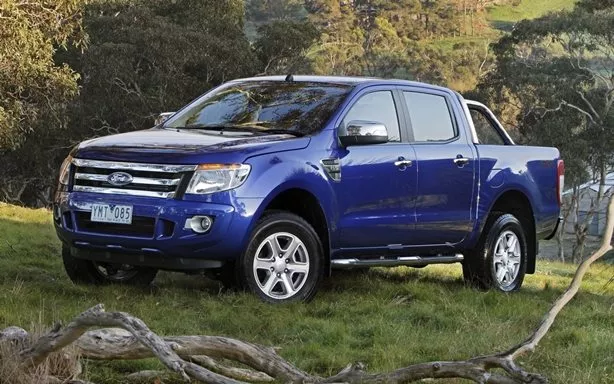 A blue Ford Ranger angular front view