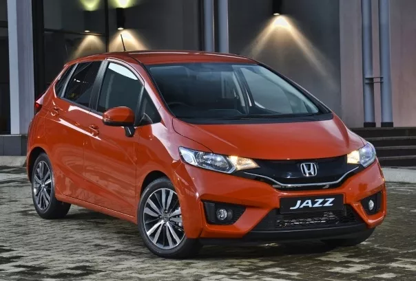 Orange Honda Jazz angular front view