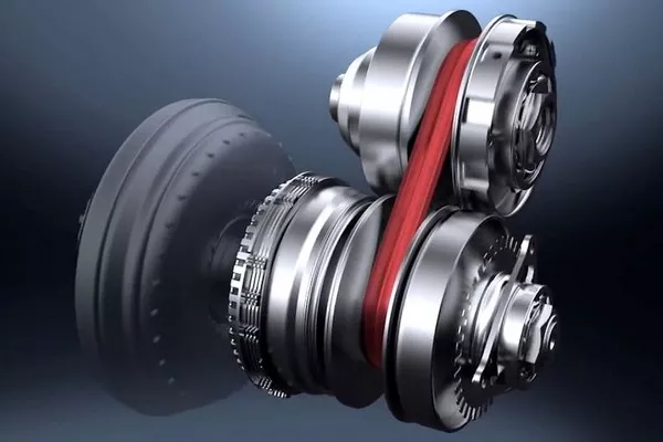 CVTs use either a rubber belt or metal chain rolling along a pair of variable pulleys A continuously variable transmission