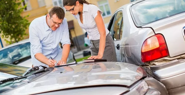 Exchange pertinent information with the other side two drivers talking to each other