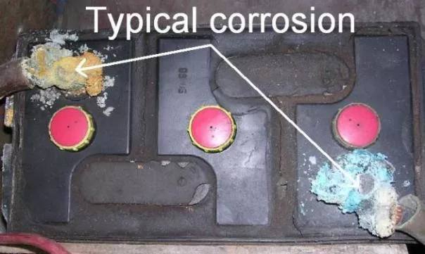 example of typical corrosion on car battery